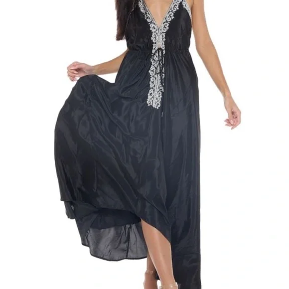 Black Embellished Halter Coverup Maxi Dress - Picture 4 of 4